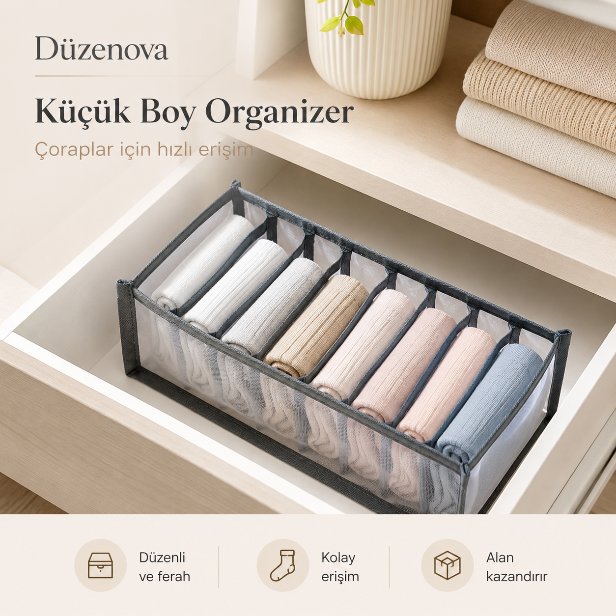 Düzenova 3’lü Düzen Kutusu | Daha Düzenli Dolaplar İçin Pratik Organizer