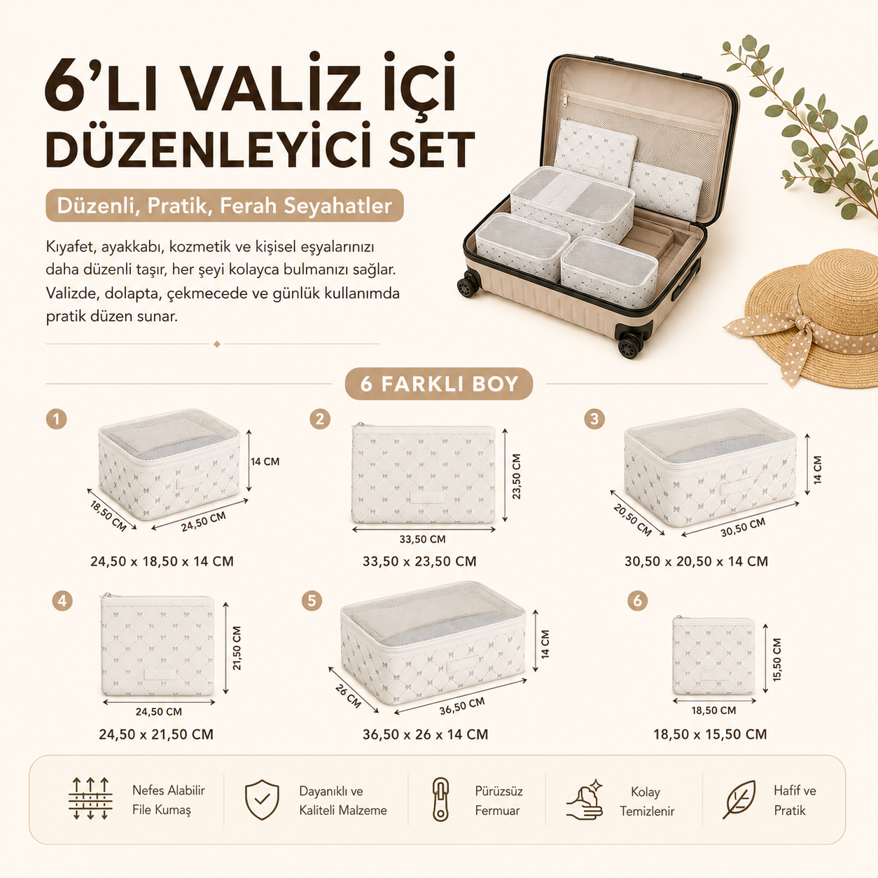 6’lı Çok Amaçlı Valiz, Dolap ve Çekmece Düzenleyici Set