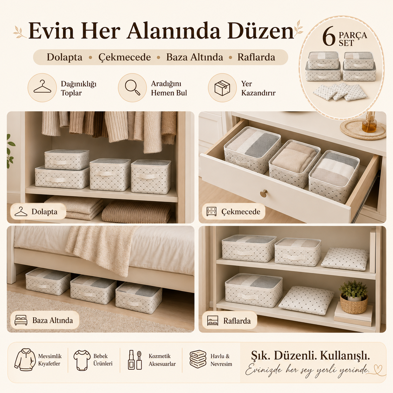 6’lı Çok Amaçlı Valiz, Dolap ve Çekmece Düzenleyici Set